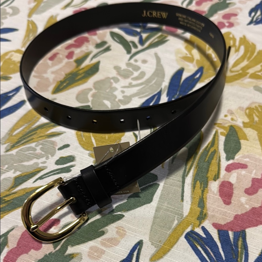 J.Crew Black Leather Belt with Gold Buckle